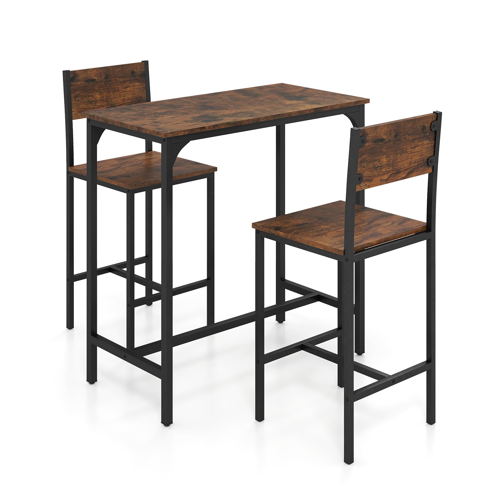 3 Piece Bar Table Set, Backrest, Footrest, Rustic Brown Patio Bar Furniture at Gallery Canada
