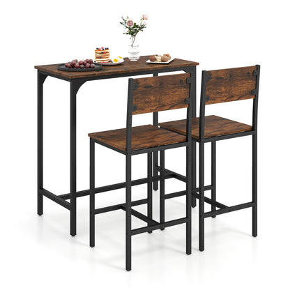 3 Piece Bar Table Set, Backrest, Footrest, Rustic Brown Patio Bar Furniture at Gallery Canada