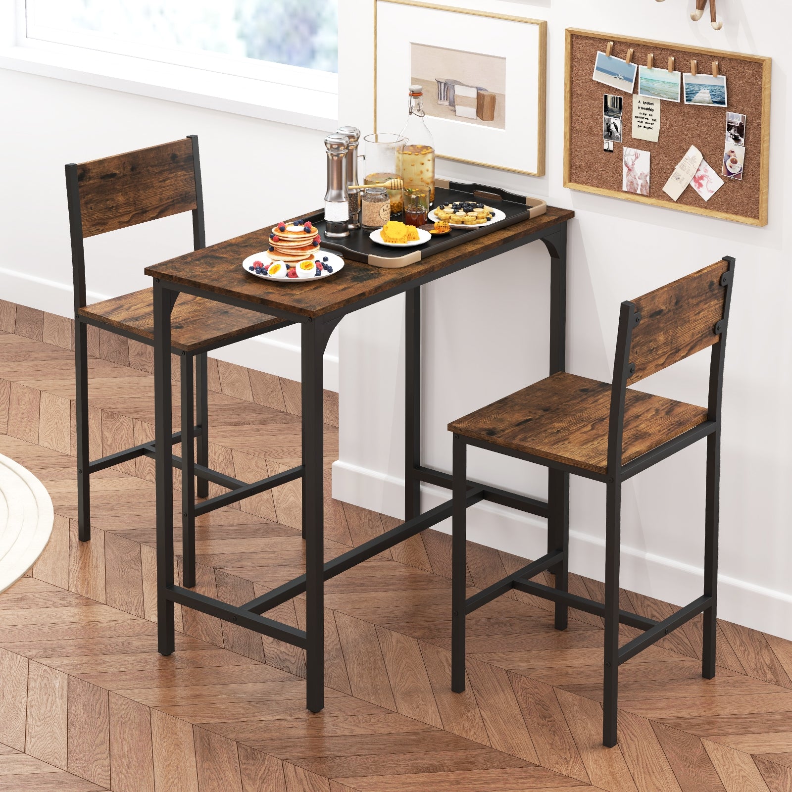 3 Piece Bar Table Set, Backrest, Footrest, Rustic Brown Patio Bar Furniture at Gallery Canada