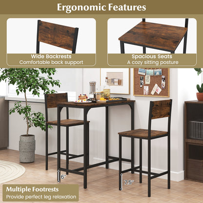 3 Piece Bar Table Set, Backrest, Footrest, Rustic Brown Patio Bar Furniture at Gallery Canada