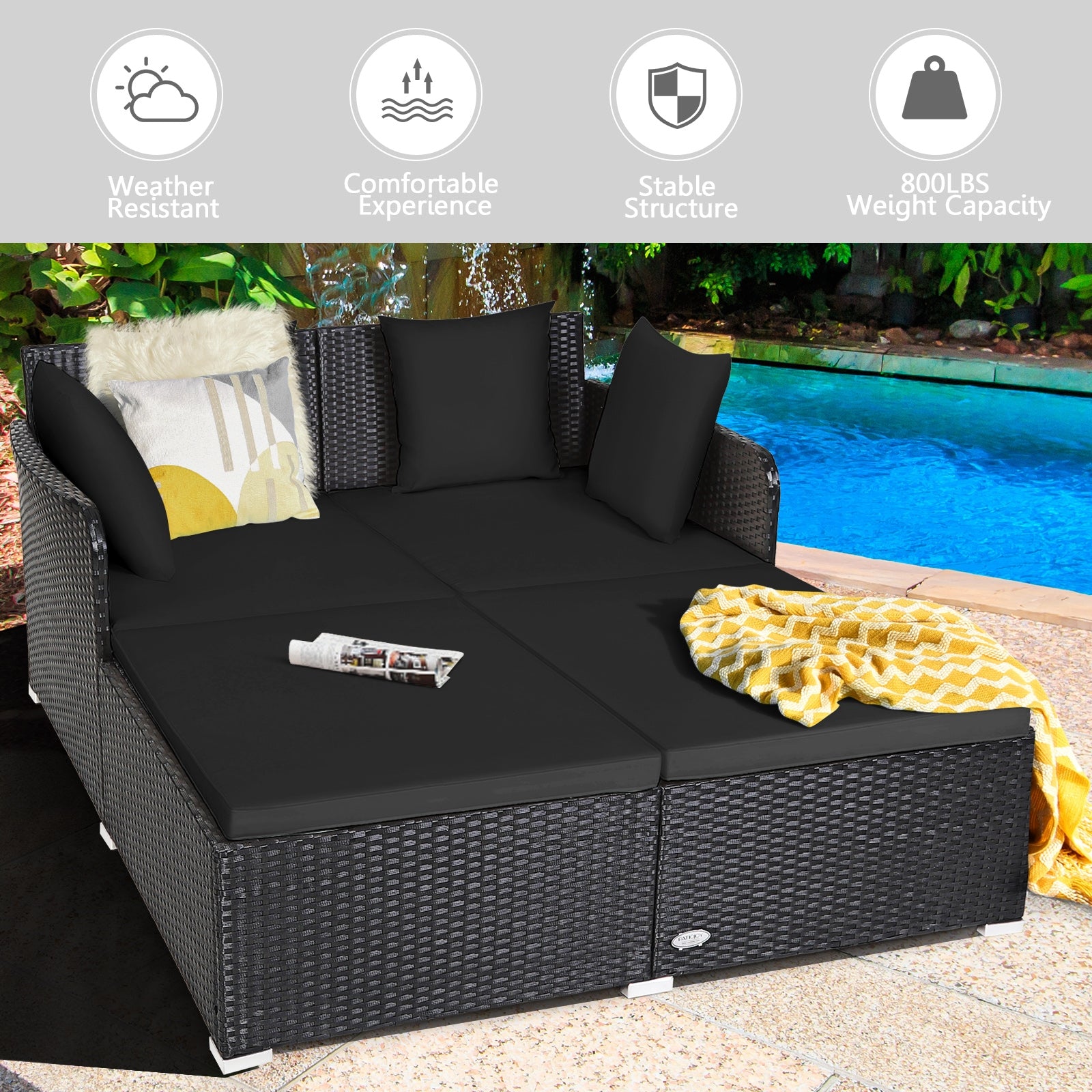 Outdoor Rattan Daybed With Cushions, Black Outdoor Sectionals at Gallery Canada