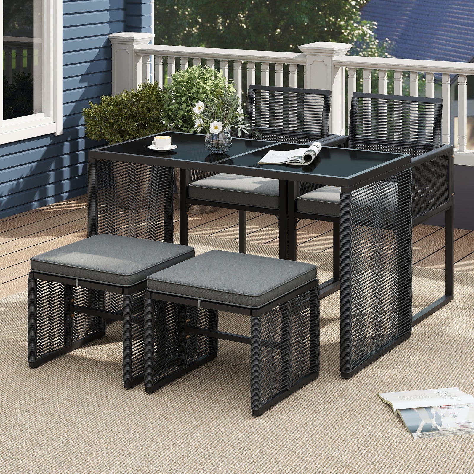 5 Piece Outdoor Conversation Set, Removable Cushions, Gray Patio Conversation Sets at Gallery Canada