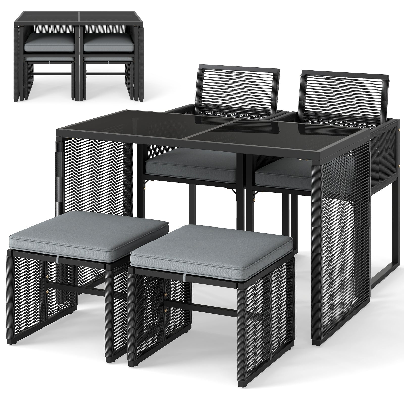 5 Piece Outdoor Conversation Set, Removable Cushions, Gray Patio Conversation Sets Gray at Gallery Canada
