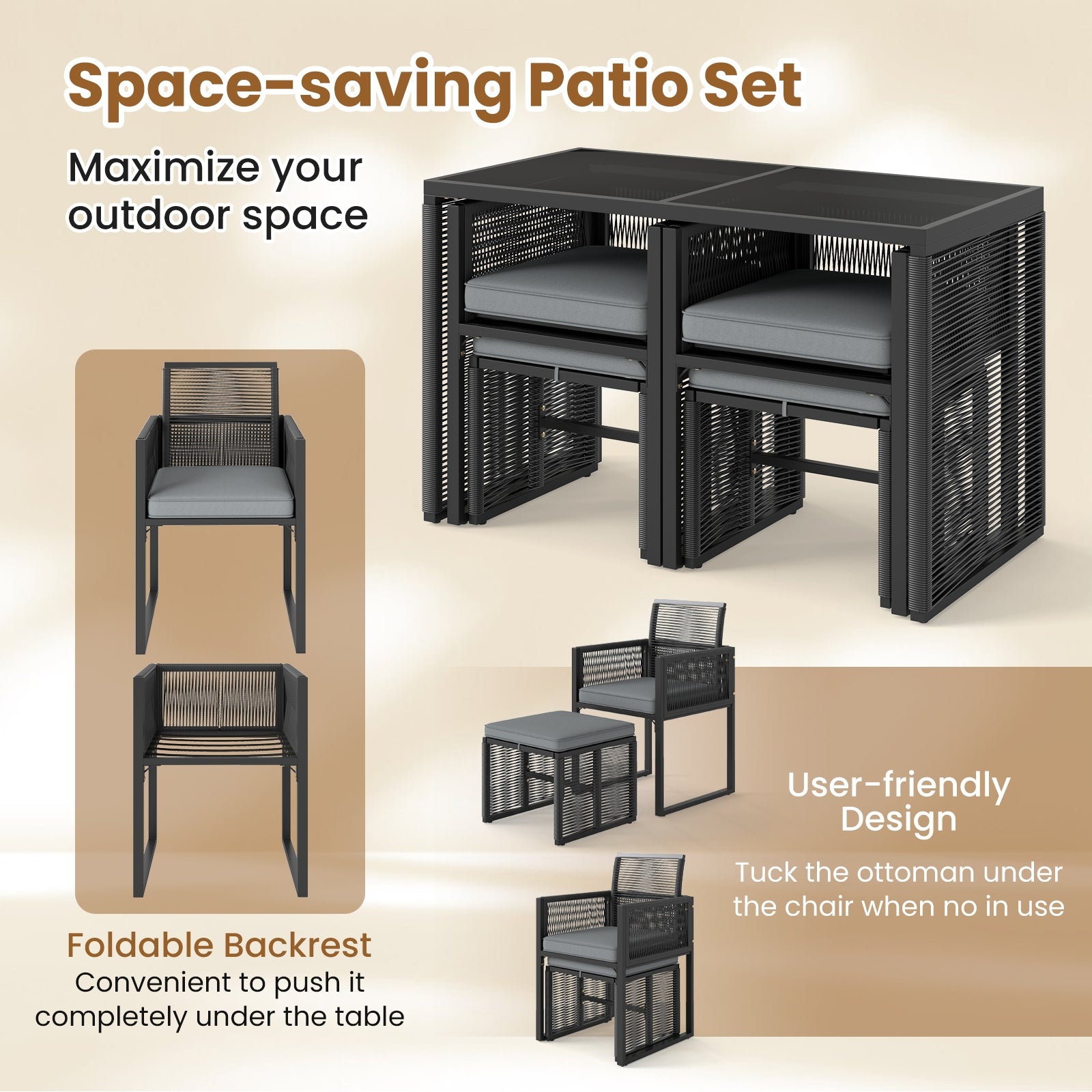 5 Piece Outdoor Conversation Set, Removable Cushions, Gray Patio Conversation Sets at Gallery Canada
