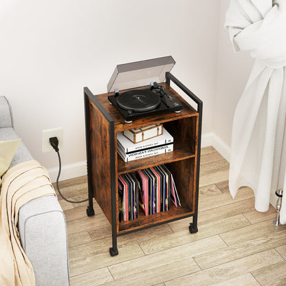 Mobile Record Player Stand With Power Outlet, Rustic Brown End & Side Tables at Gallery Canada