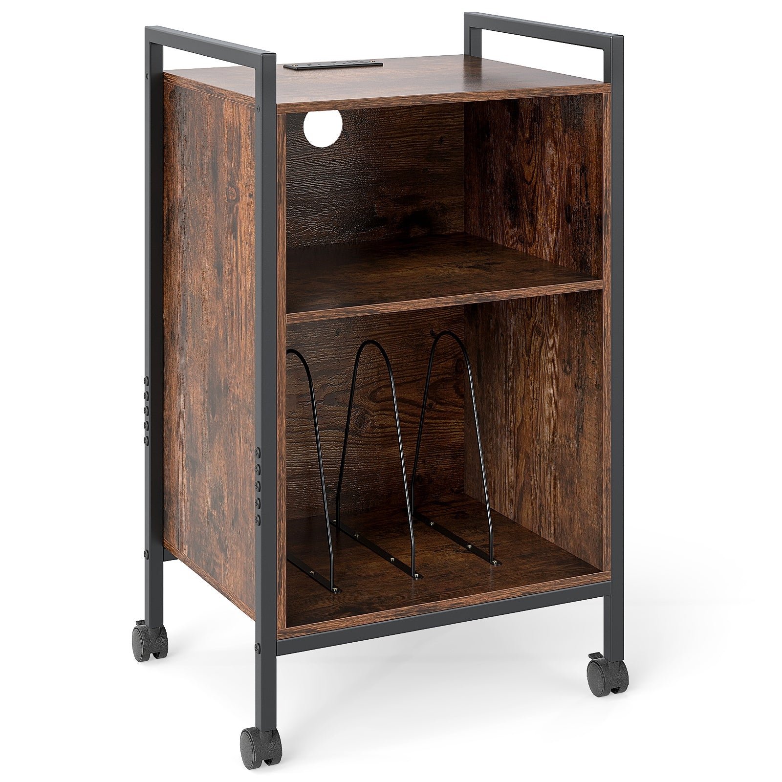 Mobile Record Player Stand With Power Outlet, Rustic Brown End & Side Tables at Gallery Canada
