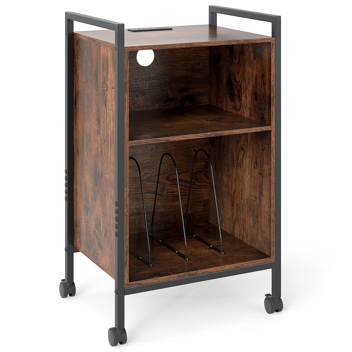 Mobile Record Player Stand With Power Outlet, Rustic Brown End & Side Tables at Gallery Canada