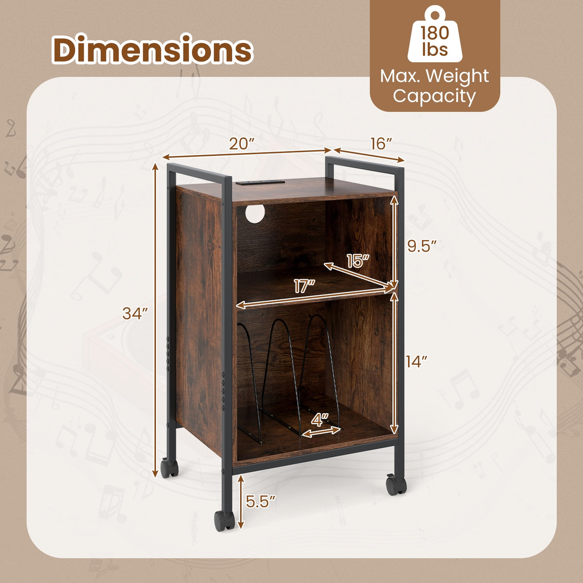 Mobile Record Player Stand With Power Outlet, Rustic Brown End & Side Tables at Gallery Canada