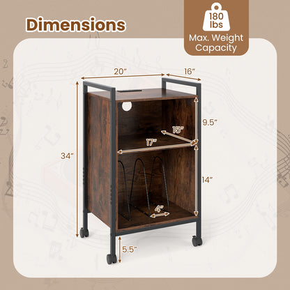 Mobile Record Player Stand With Power Outlet, Rustic Brown End & Side Tables at Gallery Canada