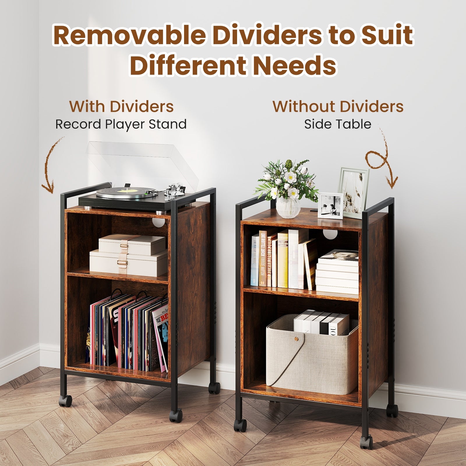 Mobile Record Player Stand With Power Outlet, Rustic Brown End & Side Tables at Gallery Canada