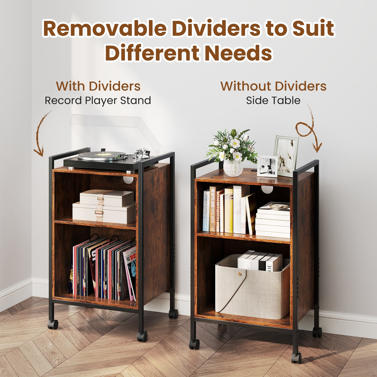 Mobile Record Player Stand With Power Outlet, Rustic Brown End & Side Tables at Gallery Canada