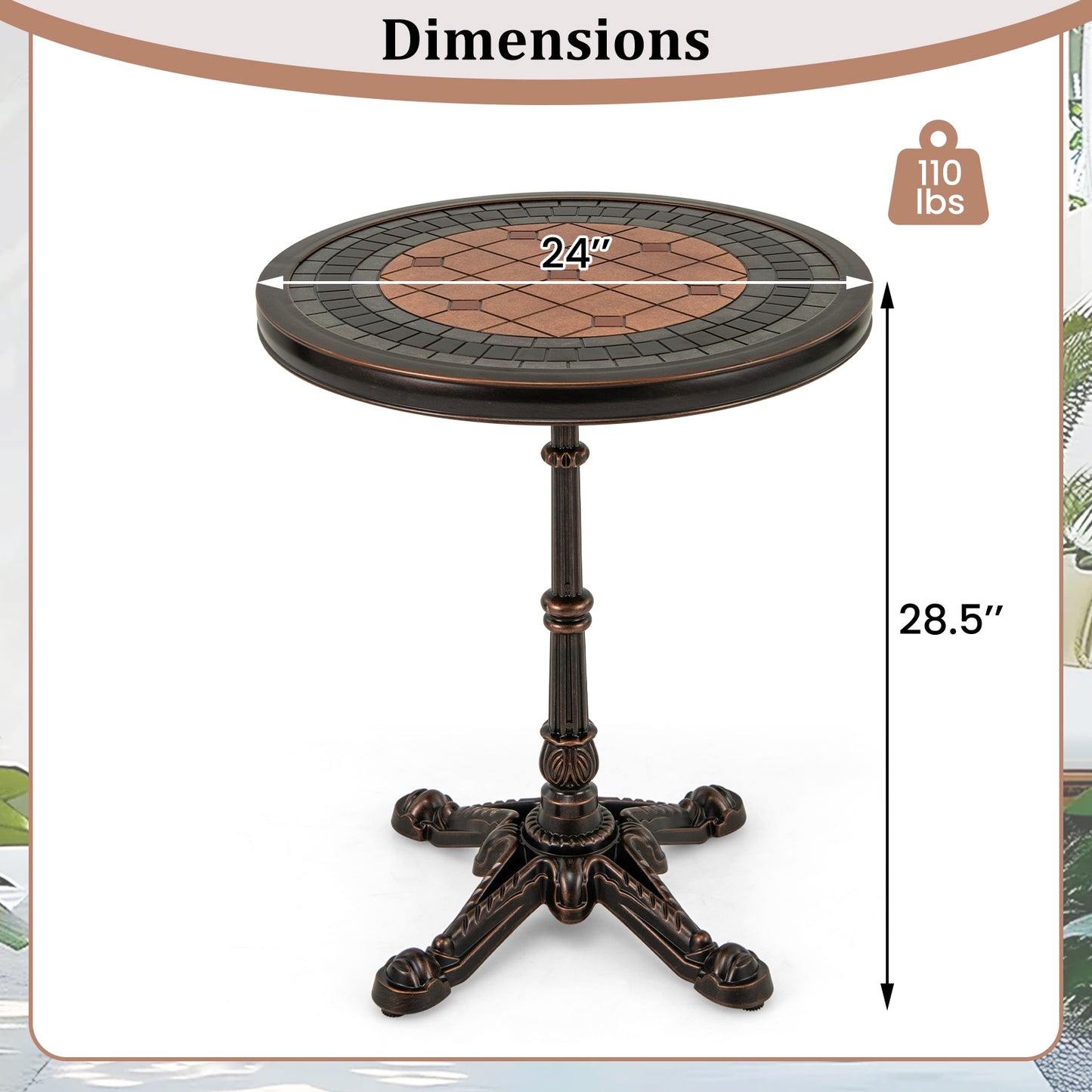 24" Round Patio Dining Table, Weather Resistant Cast Aluminum, Bronze Patio Dining Tables at Gallery Canada