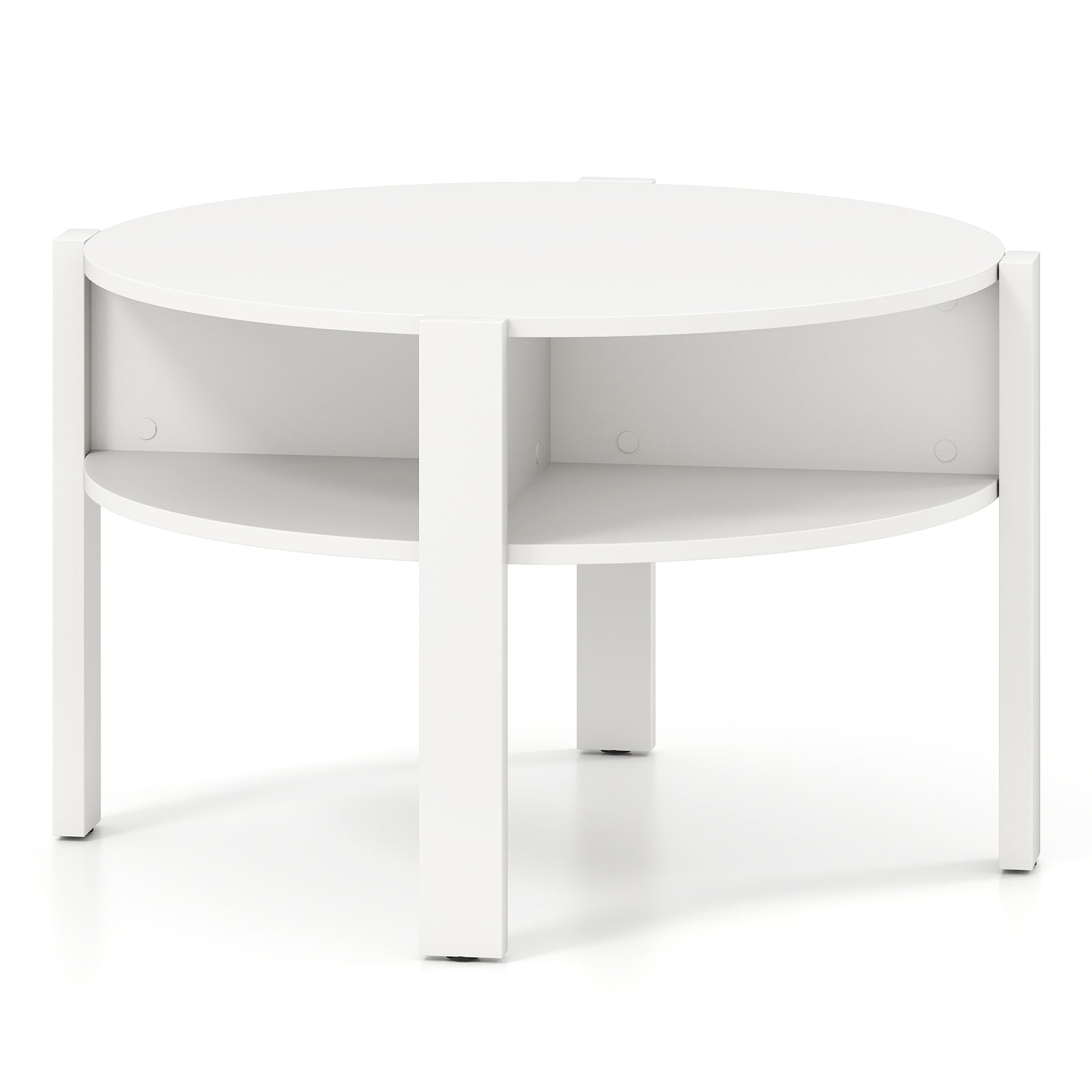 29.5 Inch Round Coffee Table With Storage Shelves, White Coffee Tables at Gallery Canada
