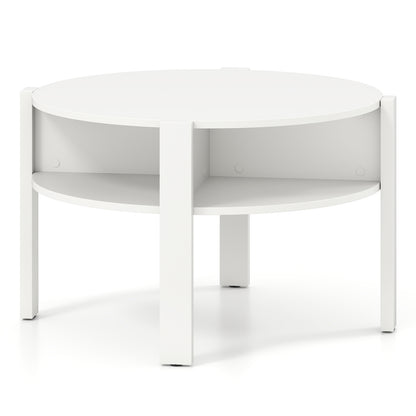 29.5 Inch Round Coffee Table With Storage Shelves, White Coffee Tables at Gallery Canada