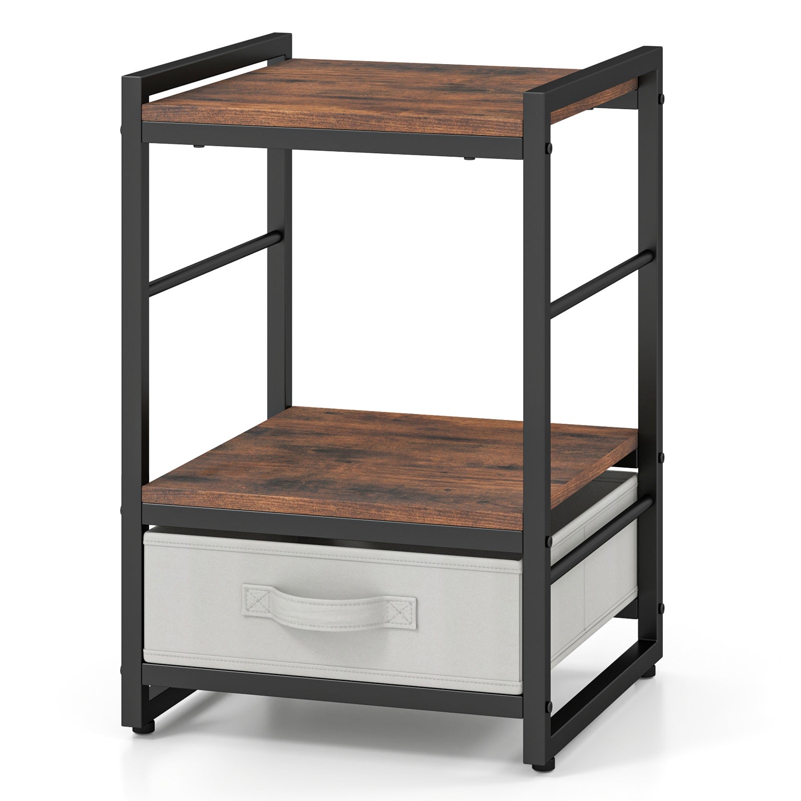 Industrial Nightstand With Open Shelf, Fabric Drawer, Rustic Brown Nightstands at Gallery Canada
