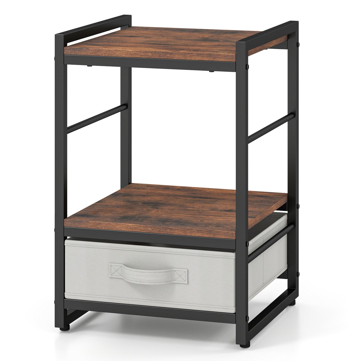 Industrial Nightstand With Open Shelf, Fabric Drawer, Rustic Brown Nightstands at Gallery Canada