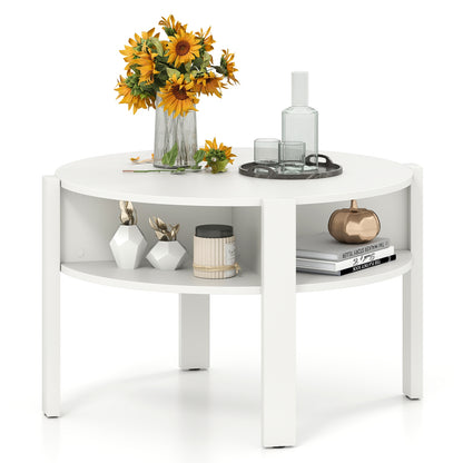 29.5 Inch Round Coffee Table With Storage Shelves, White Coffee Tables at Gallery Canada