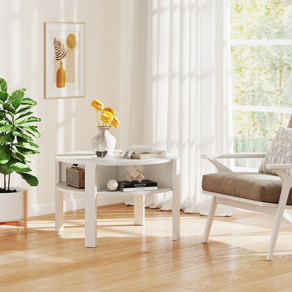 29.5 Inch Round Coffee Table With Storage Shelves, White Coffee Tables at Gallery Canada