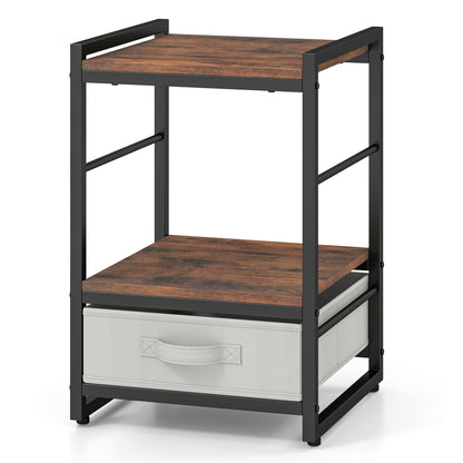 Industrial Nightstand With Open Shelf, Fabric Drawer, Rustic Brown Nightstands Rustic Brown at Gallery Canada