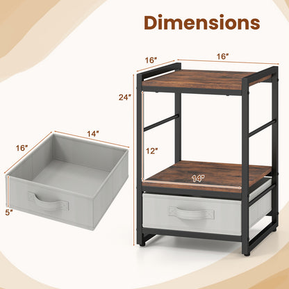 Industrial Nightstand With Open Shelf, Fabric Drawer, Rustic Brown Nightstands at Gallery Canada