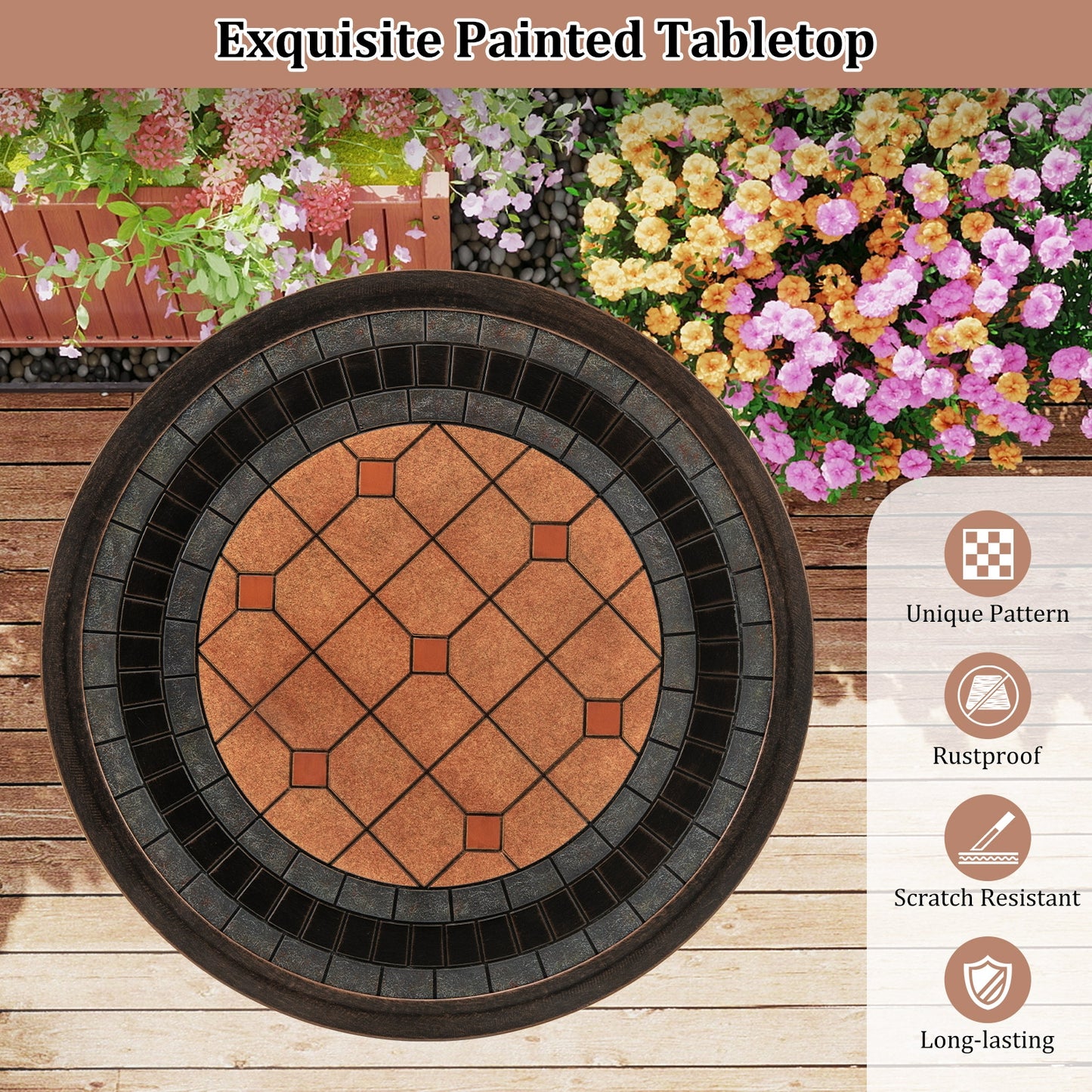 24" Round Patio Dining Table, Weather Resistant Cast Aluminum, Bronze Patio Dining Tables at Gallery Canada