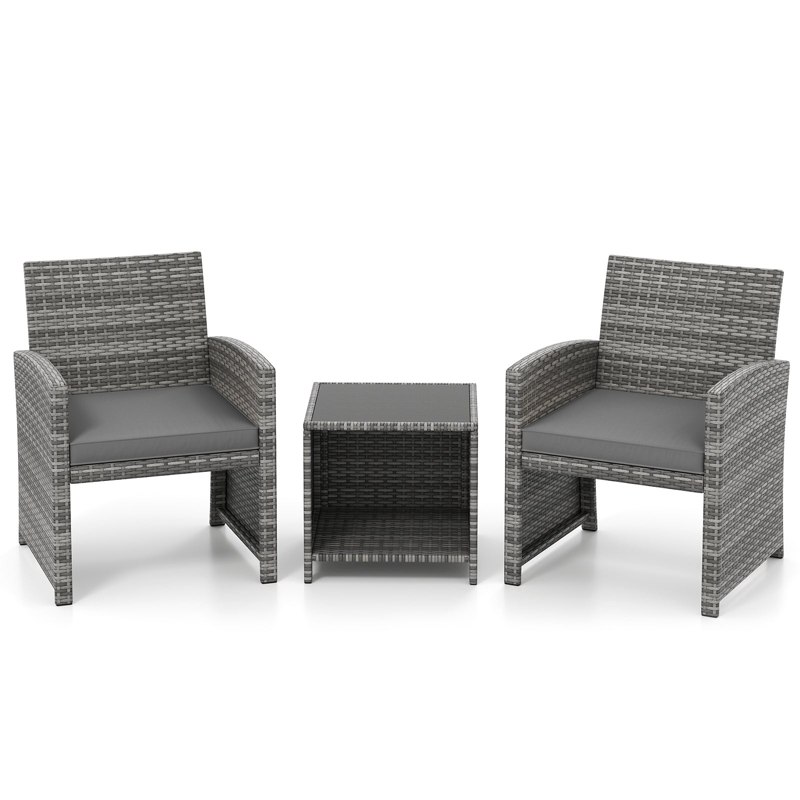 3 Piece Patio Furniture Set, Tempered Glass Table, Soft Cushions, Gray Patio Conversation Sets at Gallery Canada