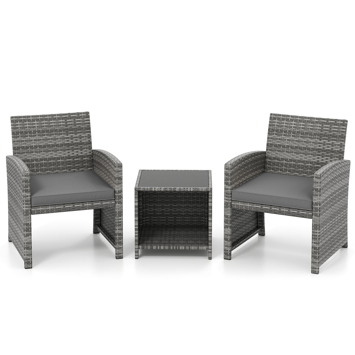 3 Piece Patio Furniture Set, Tempered Glass Table, Soft Cushions, Gray Patio Conversation Sets at Gallery Canada