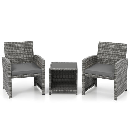 3 Piece Patio Furniture Set, Tempered Glass Table, Soft Cushions, Gray Patio Conversation Sets at Gallery Canada
