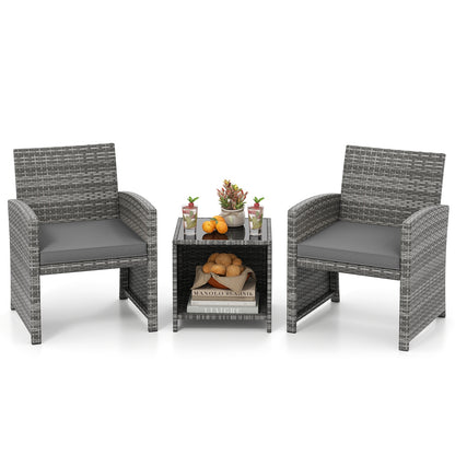 3 Piece Patio Furniture Set, Tempered Glass Table, Soft Cushions, Gray Patio Conversation Sets at Gallery Canada