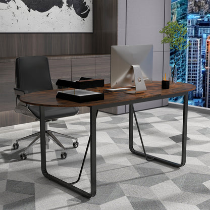 71 Inches Oval Executive Office Table, Cable Management Hole, Rustic Brown Standing Desks at Gallery Canada