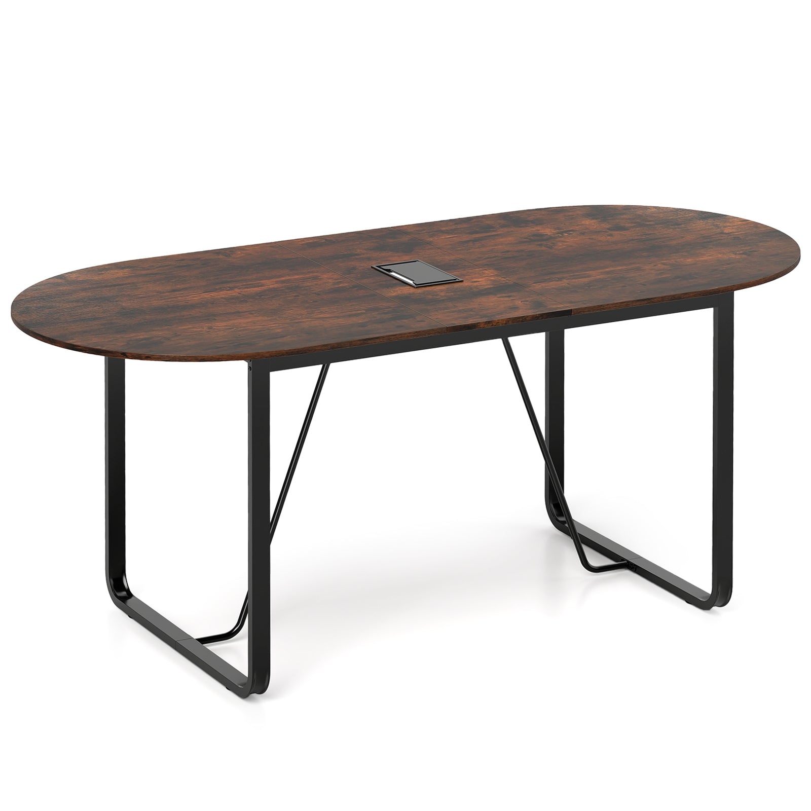 71 Inches Oval Executive Office Table, Cable Management Hole, Rustic Brown Standing Desks Rustic Brown at Gallery Canada