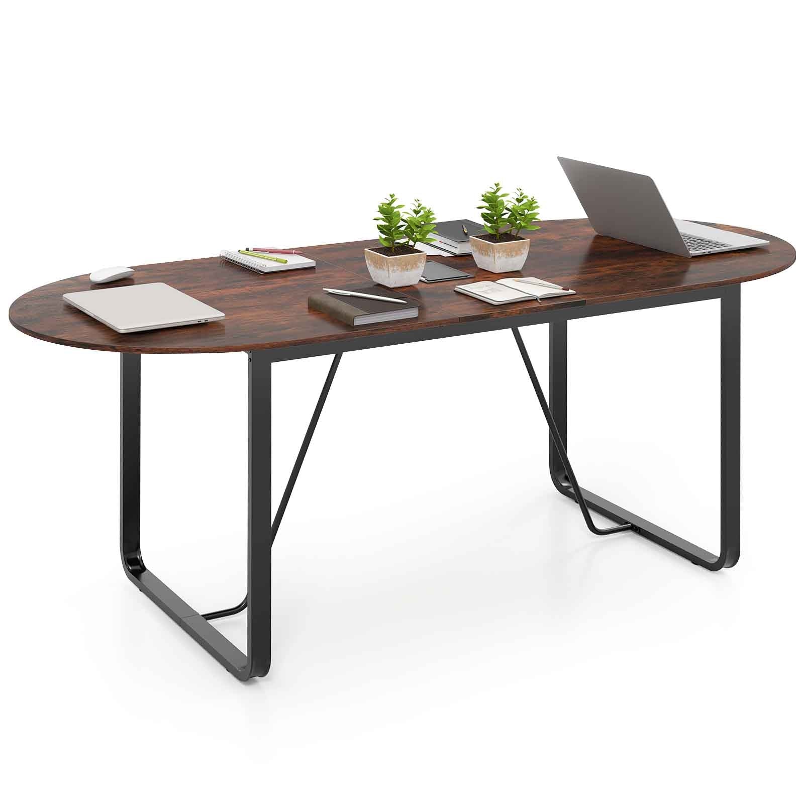71 Inches Oval Executive Office Table, Cable Management Hole, Rustic Brown Standing Desks at Gallery Canada
