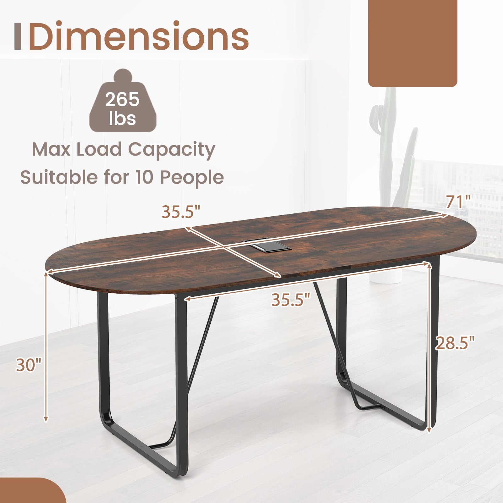 71 Inches Oval Executive Office Table, Cable Management Hole, Rustic Brown Standing Desks at Gallery Canada