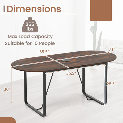 71 Inches Oval Executive Office Table, Cable Management Hole, Rustic Brown Standing Desks at Gallery Canada