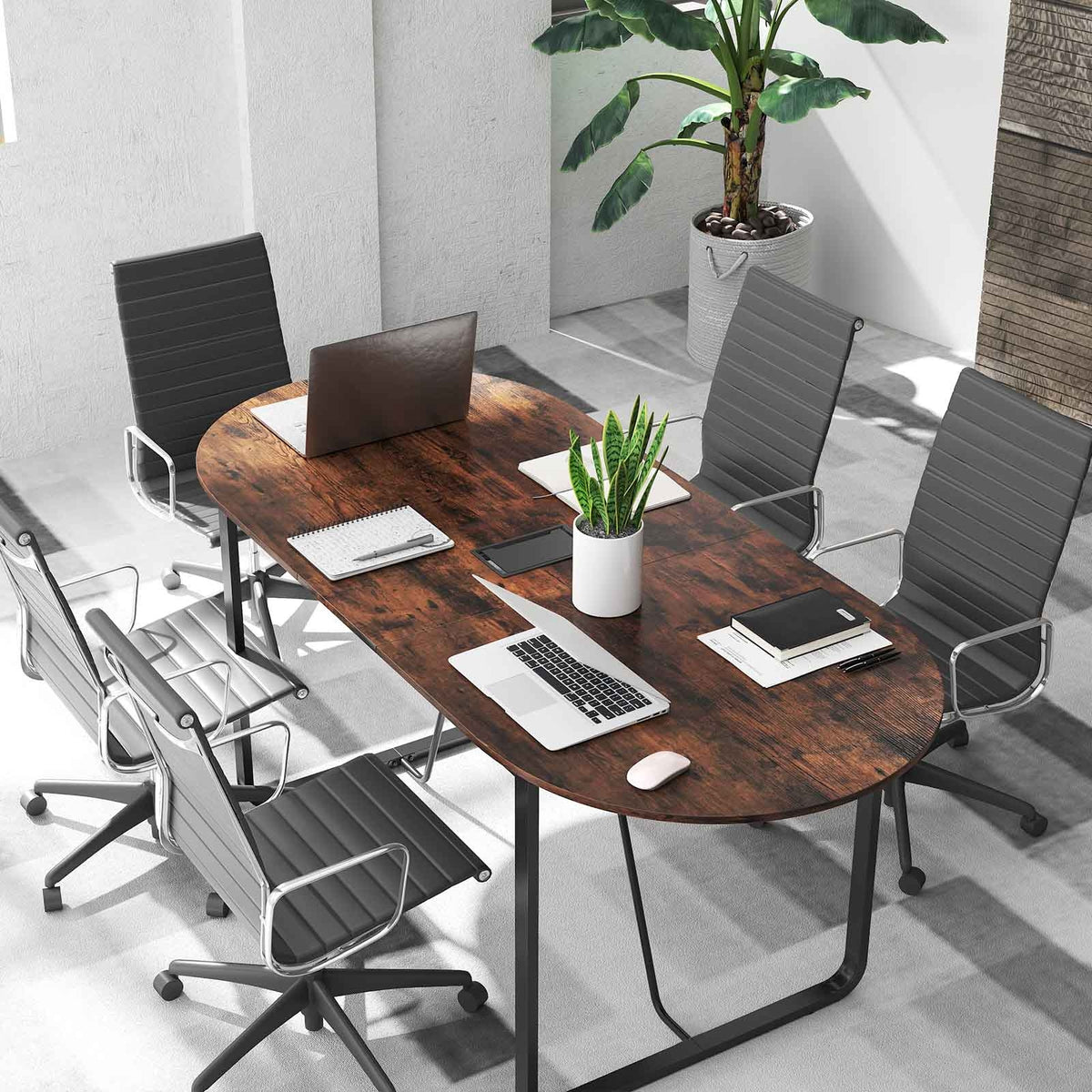 71 Inches Oval Executive Office Table, Cable Management Hole, Rustic Brown Standing Desks at Gallery Canada