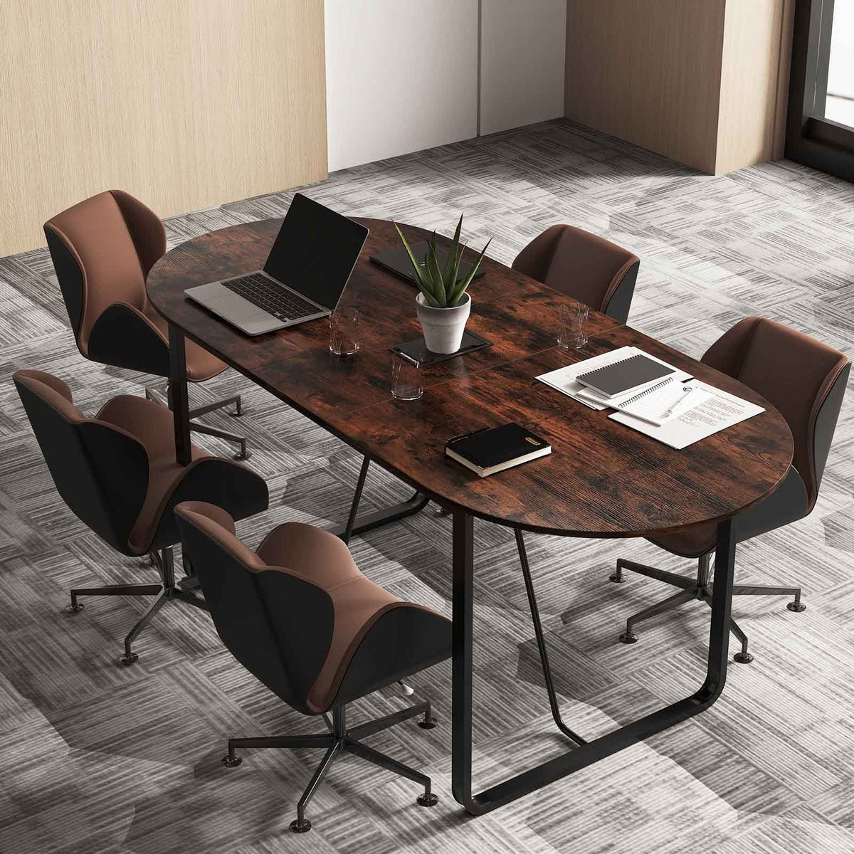 71 Inches Oval Executive Office Table, Cable Management Hole, Rustic Brown Standing Desks at Gallery Canada