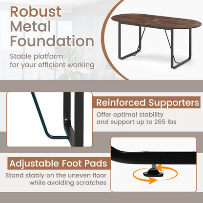 71 Inches Oval Executive Office Table, Cable Management Hole, Rustic Brown Standing Desks at Gallery Canada