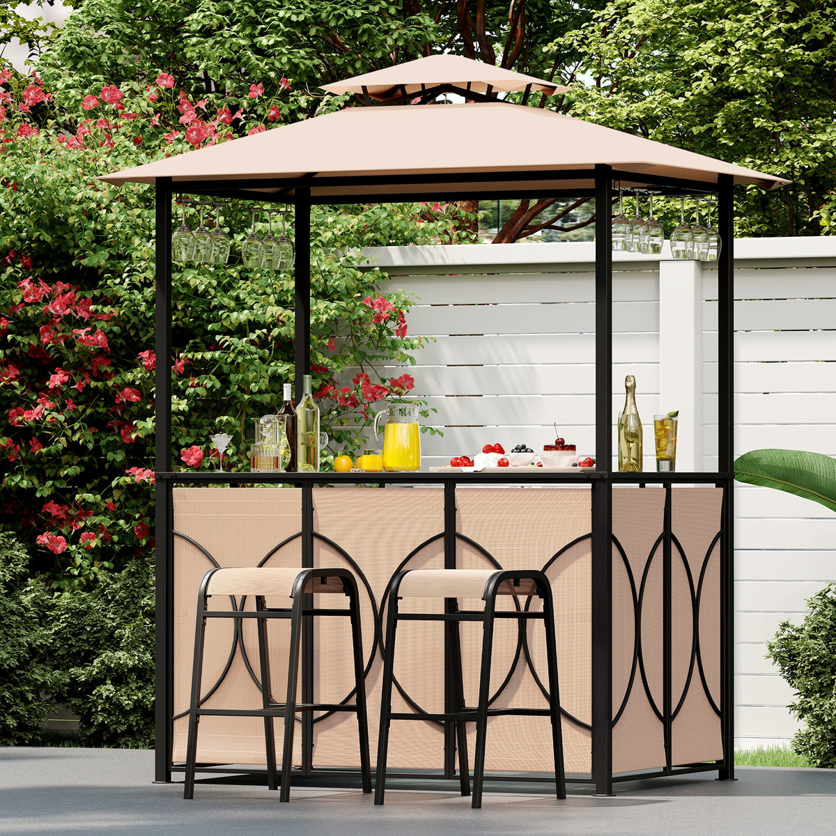 6.5 x 4 x 8 FT Grill Gazebo Set, With Bar Table And Stools, Brown Patio Bar Furniture at Gallery Canada