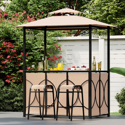 6.5 x 4 x 8 FT Grill Gazebo Set, With Bar Table And Stools, Brown Patio Bar Furniture at Gallery Canada