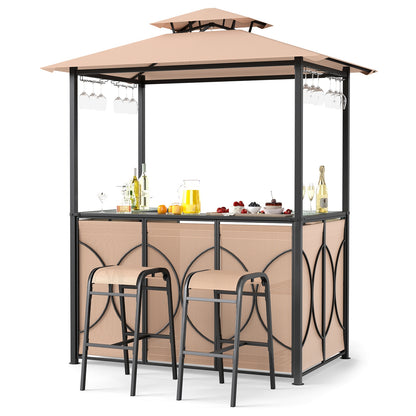 6.5 x 4 x 8 FT Grill Gazebo Set, With Bar Table And Stools, Brown Patio Bar Furniture Brown at Gallery Canada