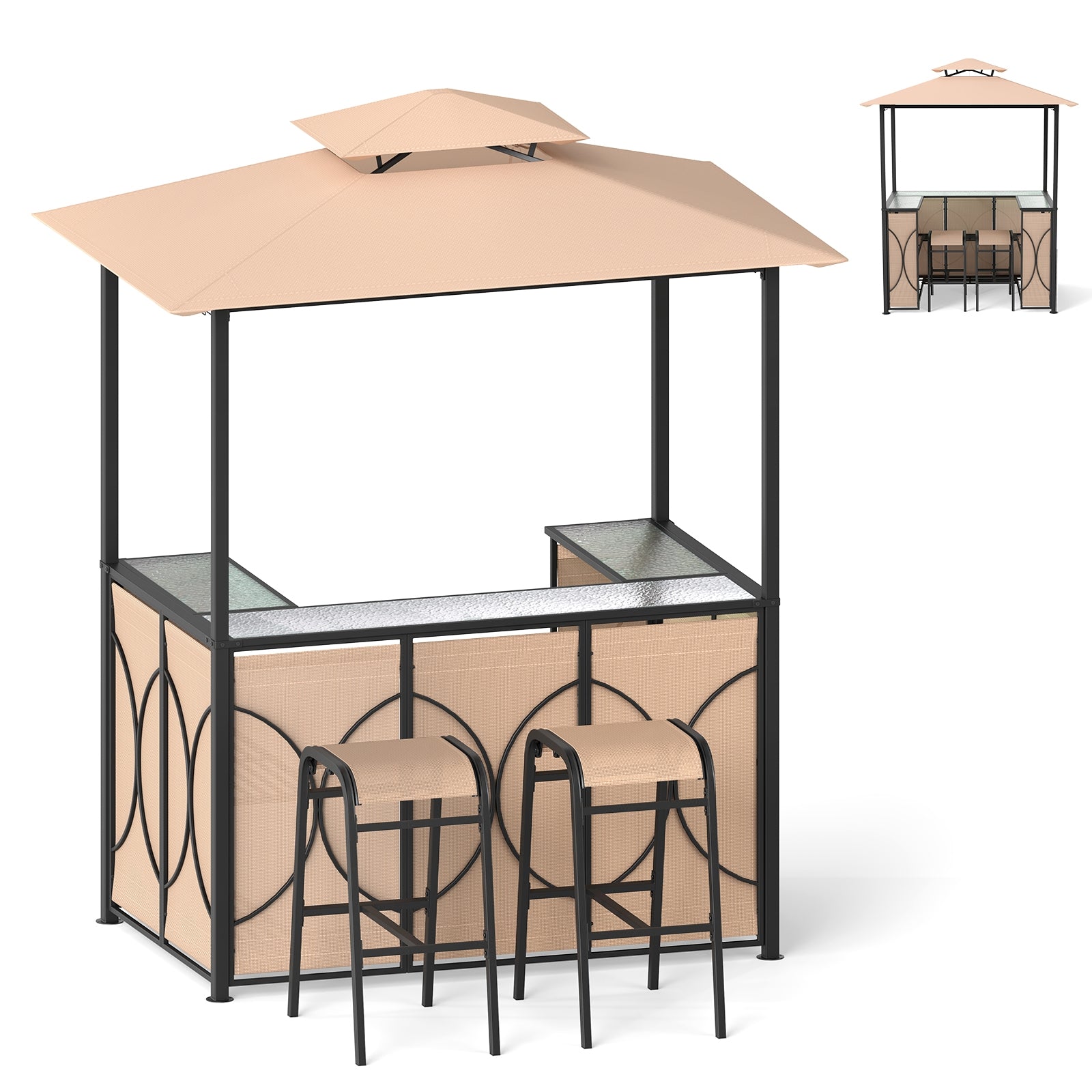 6.5 x 4 x 8 FT Grill Gazebo Set, With Bar Table And Stools, Brown Patio Bar Furniture at Gallery Canada
