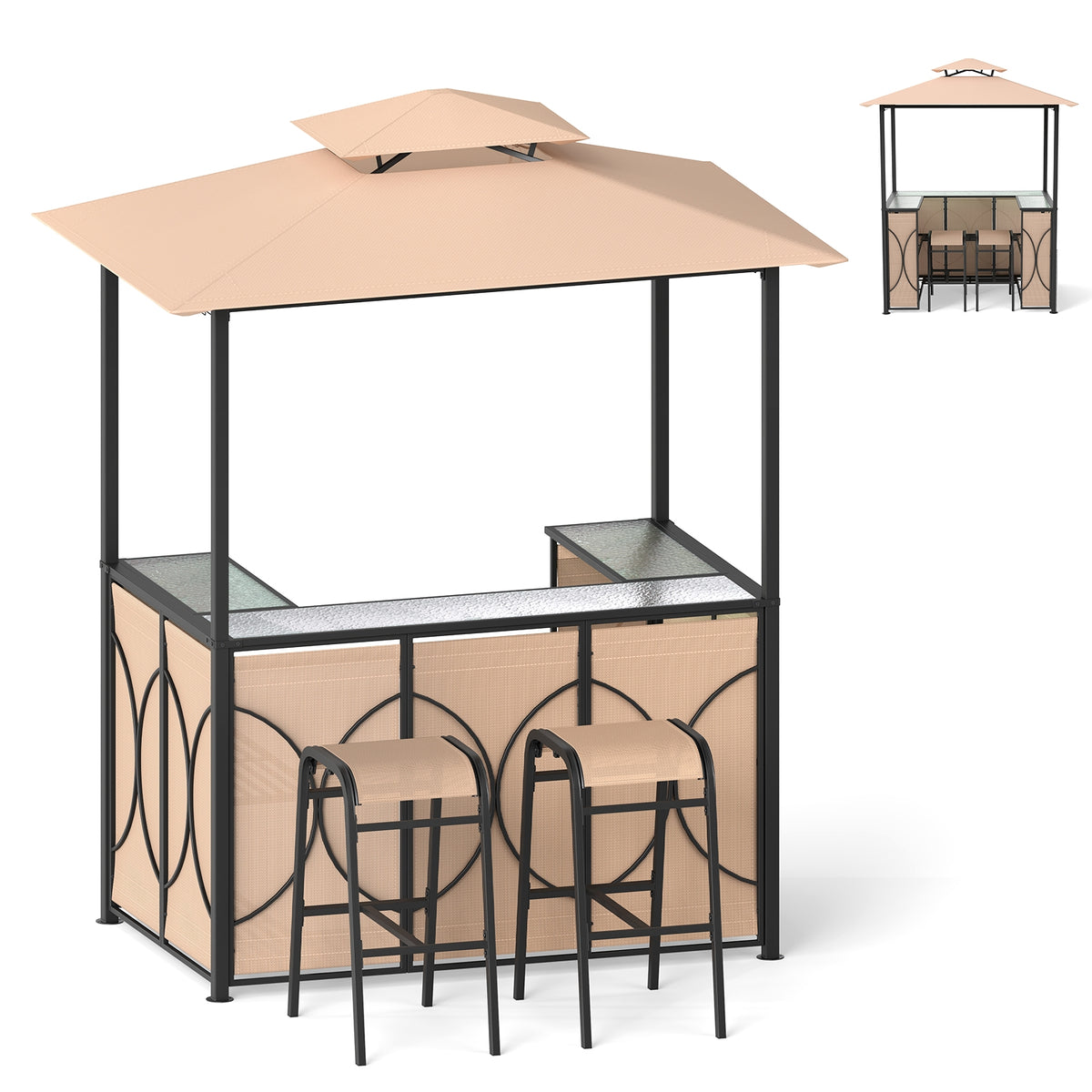 6.5 x 4 x 8 FT Grill Gazebo Set, With Bar Table And Stools, Brown Patio Bar Furniture at Gallery Canada