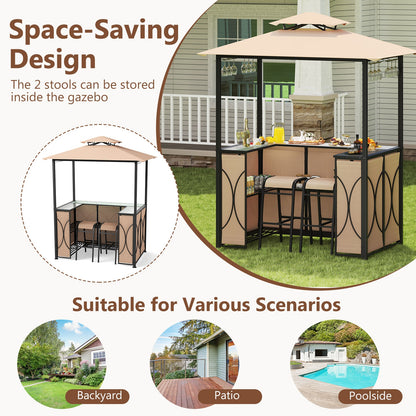 6.5 x 4 x 8 FT Grill Gazebo Set, With Bar Table And Stools, Brown Patio Bar Furniture at Gallery Canada
