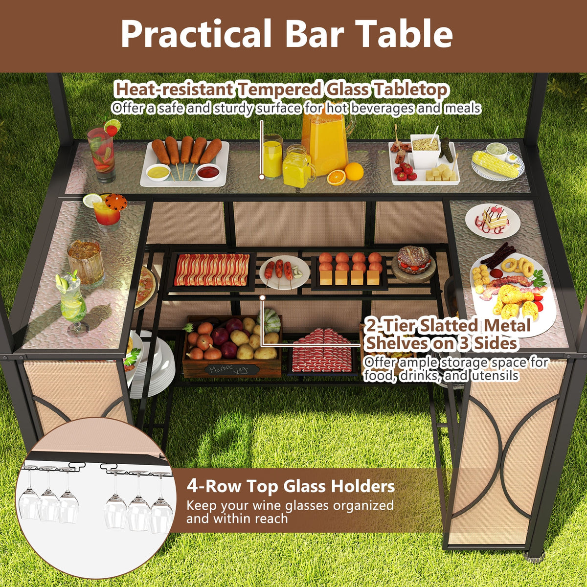6.5 x 4 x 8 FT Grill Gazebo Set, With Bar Table And Stools, Brown Patio Bar Furniture at Gallery Canada