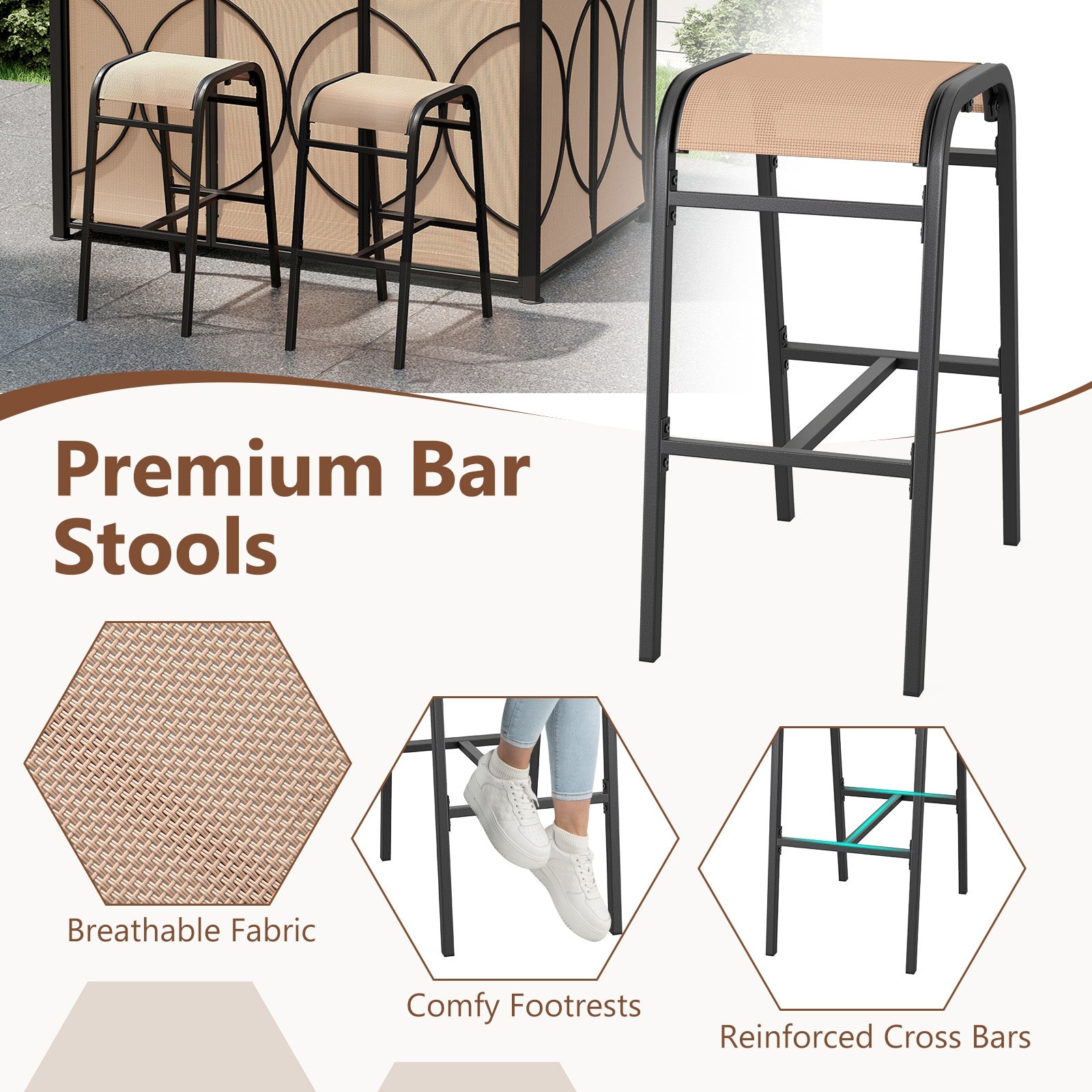 6.5 x 4 x 8 FT Grill Gazebo Set, With Bar Table And Stools, Brown Patio Bar Furniture at Gallery Canada