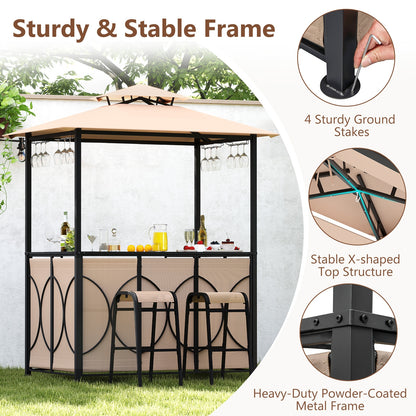 6.5 x 4 x 8 FT Grill Gazebo Set, With Bar Table And Stools, Brown Patio Bar Furniture at Gallery Canada