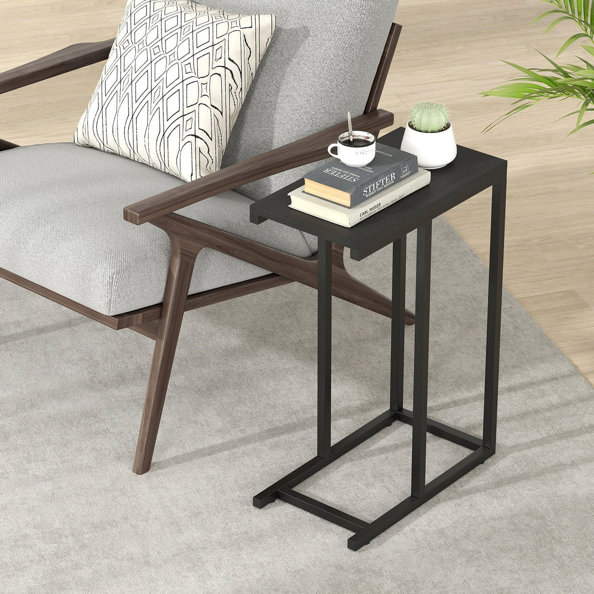 C-Shaped Side Table, Heavy-Duty Metal Frame, Black End & Side Tables at Gallery Canada