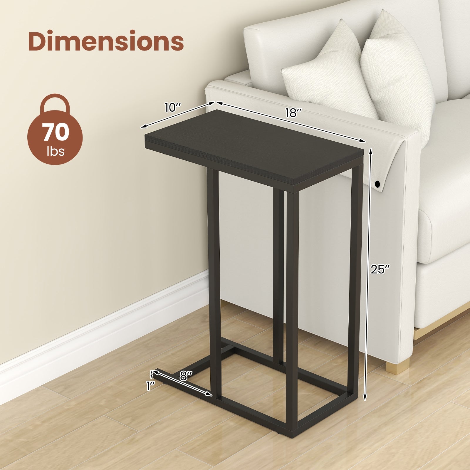 C-Shaped Side Table, Heavy-Duty Metal Frame, Black End & Side Tables at Gallery Canada