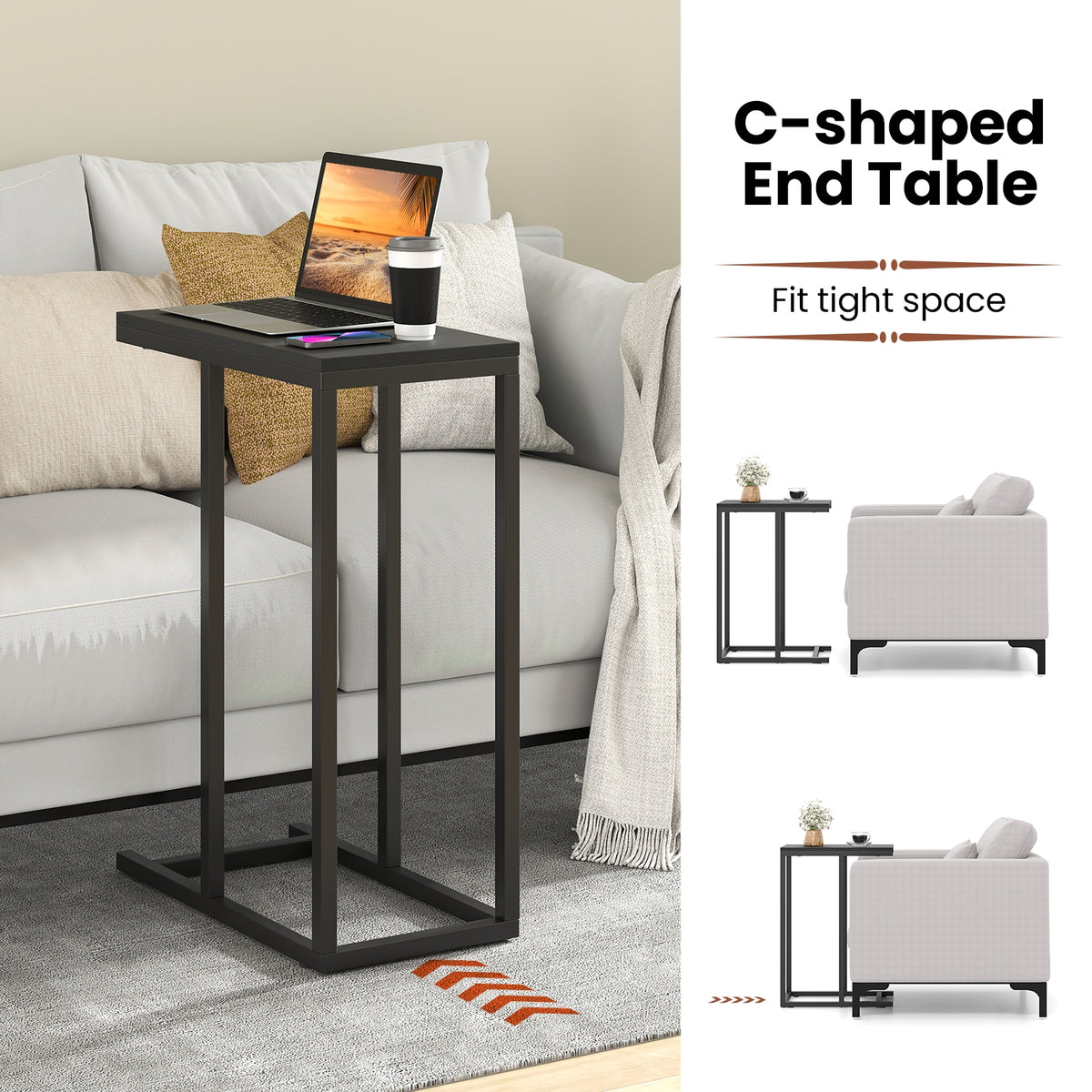 C-Shaped Side Table, Heavy-Duty Metal Frame, Black End & Side Tables at Gallery Canada