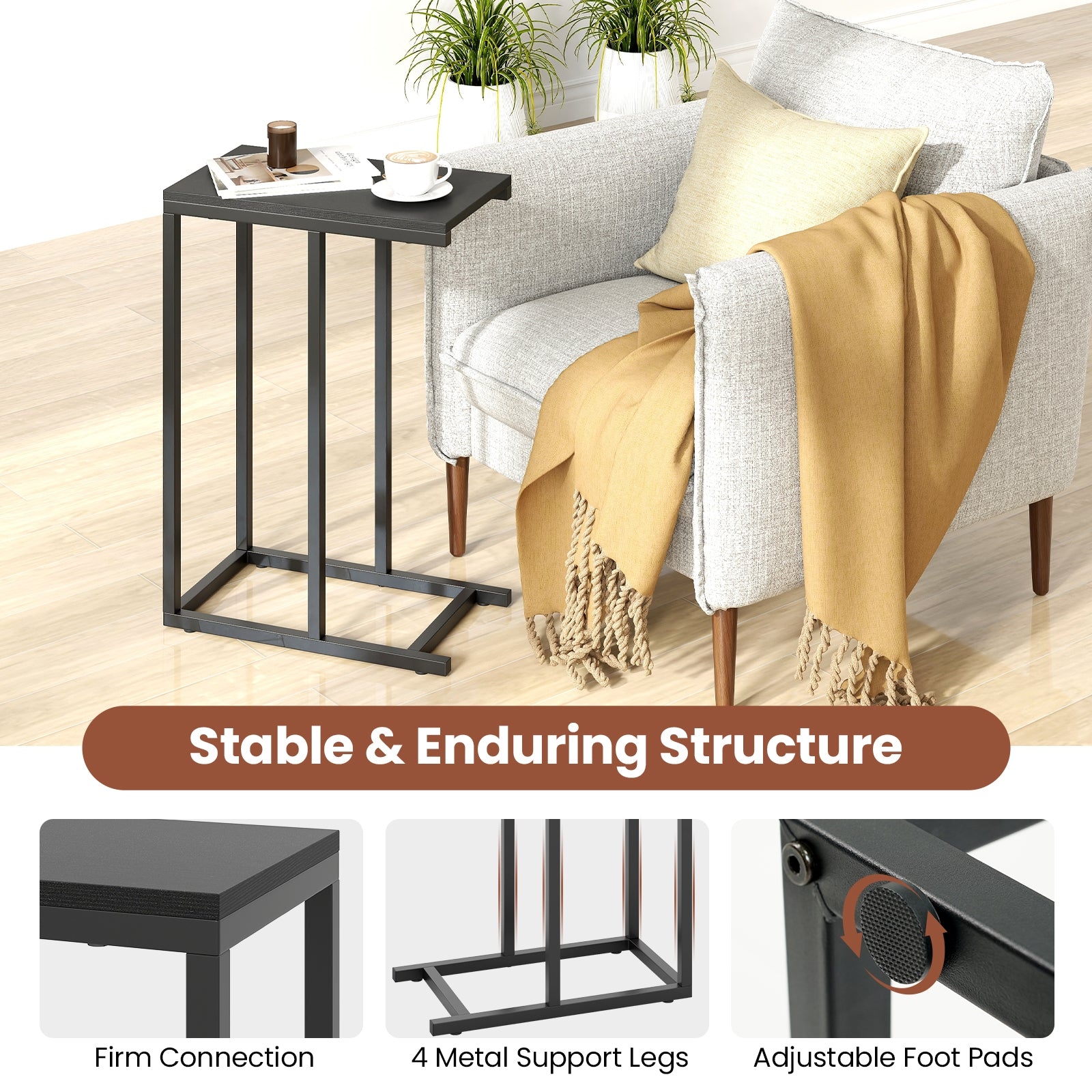 C-Shaped Side Table, Heavy-Duty Metal Frame, Black End & Side Tables at Gallery Canada